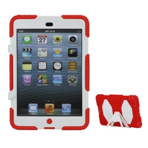 New Griffin Survivor Military Duty Silicone & PC Hard Case for iPad Mini with Stand & Screen Protector - White / Red