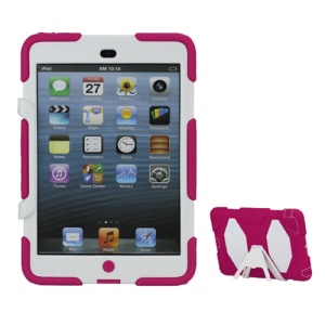 New Griffin Survivor Military Duty Silicone & PC Hard Case for iPad Mini with Stand & Screen Protector - White / Rose