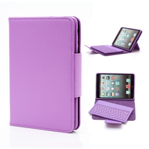 Detachable Leather Bluetooth Keyboard Case Cover for iPad Mini - Purple