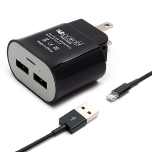 US Plug 5V 1A Dual USB Port AC Wall Charger w/ Lightning USB Cable for iPhone 5 iPad Mini iPod Touch 5 - Black