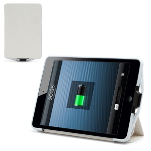 6500mAh Rechargeable External Backup Battery Charger Leather Case Stand for iPad Mini - White