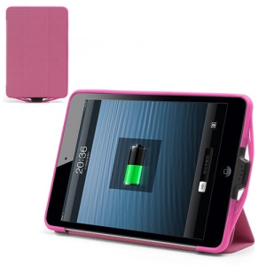 6500mAh Rechargeable External Backup Battery Charger Leather Case Stand for iPad Mini - Rose