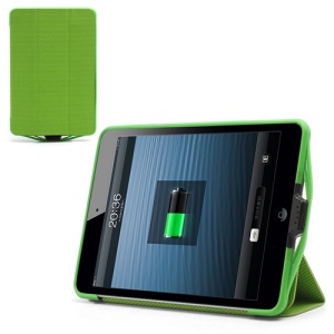 6500mAh Rechargeable External Backup Battery Charger Leather Case Stand for iPad Mini - Green