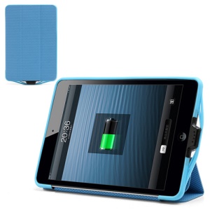 6500mAh Rechargeable External Backup Battery Charger Leather Case Stand for iPad Mini - Blue
