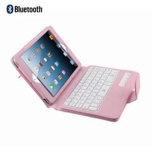 Removable Bluetooth Wireless Keyboard Protective Leather Case Cover Stand for iPad Mini - Pink