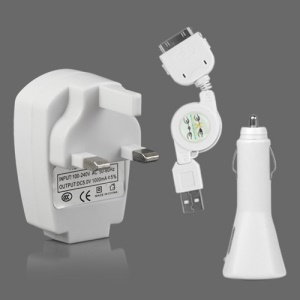 3 in 1 USB Car Travel Charger Kit for iPhone 4S 4 3GS 3G / iPod Series