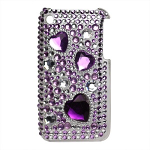Hearts Bling Diamond Hard Case for iPhone 3G 3GS - Purple