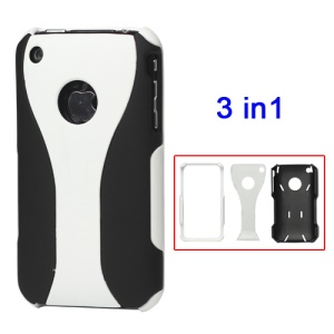 Rubberized 3 Piece Hard Case Cover for iPhone 3GS/3G - Black / White