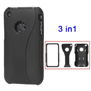 Rubberized 3 Piece Hard Case Cover for iPhone 3GS/3G - Black