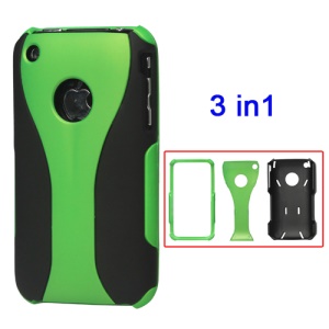 Rubberized 3 Piece Hard Case Cover for iPhone 3GS/3G - Black / Green