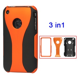 Rubberized 3 Piece Hard Case Cover for iPhone 3GS/3G - Black / Orange