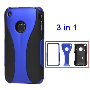 Rubberized 3 Piece Hard Case Cover for iPhone 3GS/3G - Black / Blue