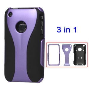 Rubberized 3 Piece Hard Case Cover for iPhone 3GS/3G - Black / Purple