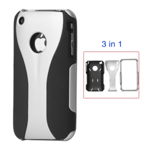Rubberized 3 Piece Hard Case Cover for iPhone 3GS/3G - Black / Silver