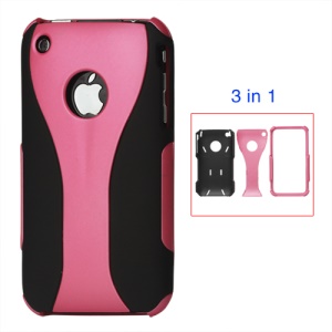Rubberized 3 Piece Hard Case Cover for iPhone 3GS/3G - Black / pink