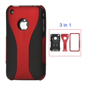 Rubberized 3 Piece Hard Case Cover for iPhone 3GS/3G - Black / Red
