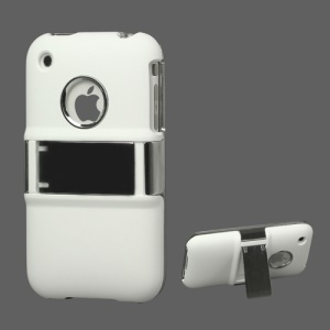 Snap-on Electroplating Hard Plastic Case with Stand for iPhone 3G/3GS - White