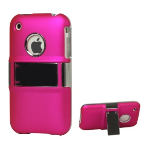 Snap-on Electroplating Hard Plastic Case with Stand for iPhone 3G/3GS - Rose