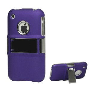 Snap-on Electroplating Hard Plastic Case with Stand for iPhone 3G/3GS - Purple