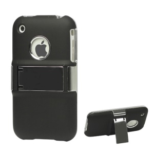Snap-on Electroplating Hard Plastic Case with Stand for iPhone 3G/3GS - Black