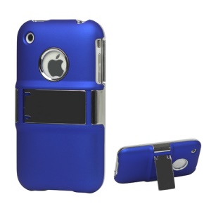 Snap-on Electroplating Hard Plastic Case with Stand for iPhone 3G/3GS - Blue