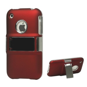Snap-on Electroplating Hard Plastic Case with Stand for iPhone 3G/3GS - Red