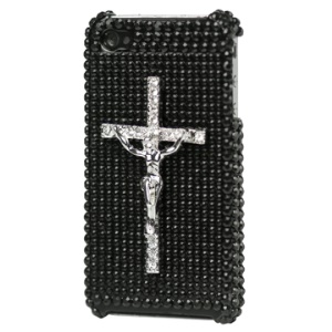 Dazzling Cross Rhinestone Case for iPhone 4 4S (All Versions) - Black