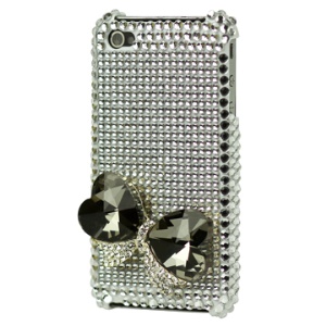 Heart Jewel Bling Rhinestone Hard Case for iPhone 4 4S (All Versions) - Silver