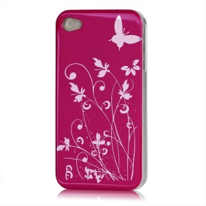 Butterfly Flowers Lacquered Hard Case for iPhone 4 - Rose