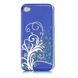 Beautiful Phoenix Flowers Lacquered Hard Case for iPhone 4 - Dark Blue