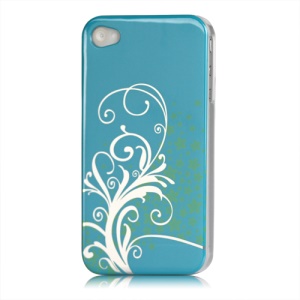 Beautiful Phoenix Flowers Lacquered Hard Case for iPhone 4 - Blue