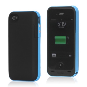 2000mAh External Backup Battery Charger Case for iPhone 4 4S - Blue / Black