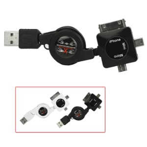 3 in 1 Retractable USB Charger Sync Cable for iPhone (Mini + Micro + Apple 30pin Connector)