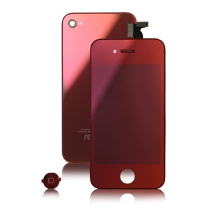 Plated Mirror iPhone 4 Conversion Kits (LCD Assembly + Back Cover + Home Button) - Red
