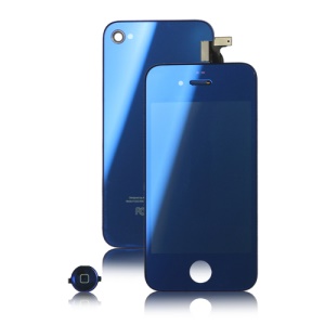 Plated Mirror LCD Screen Digitizer Back Housing Color Conversion Kit Set for iPhone 4 - Blue
