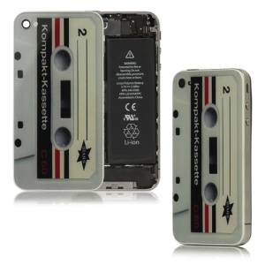 Cartridge Tape Cassette Glass Back Cover Housing for iPhone 4 - White