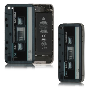 Cartridge Tape Cassette Glass Housing Back Cover for iPhone 4 - Blue