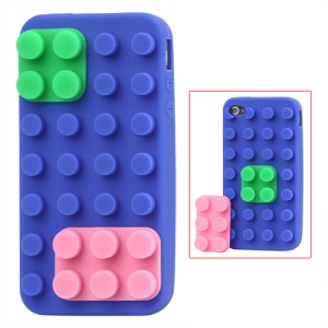 Building Block Silicone Case for iPhone 4 4S - Blue