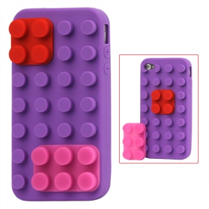 Building Block Silicone Case for iPhone 4 4S - Purple
