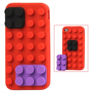 Building Block Silicone Case for iPhone 4 4S - Red