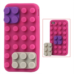 Building Block Silicone Case for iPhone 4 4S - Rose