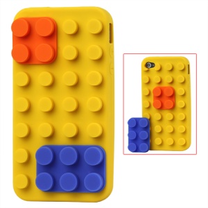 Building Block Silicone Case for iPhone 4 4S - Yellow