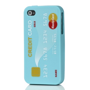 Stylish Credit Card Silicone Case Cover for iPhone 4 4S - Baby Blue