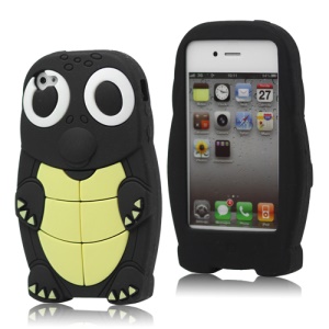Cute Sea Turtle Flexible Silicone Cover for iPhone 4 4S - Black