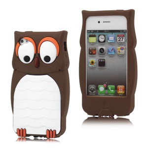 Cute Owl Designs Silicone Case Cover Skin for iPhone 4 4S - Coffee
