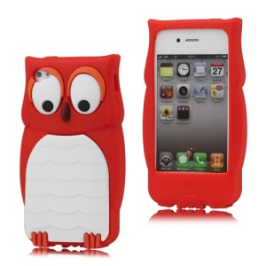 Adorable Owl Designs Silicone Skin Case for iPhone 4 4S - Red