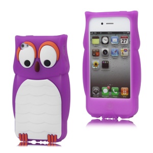 Lovely Owl Designs Silicone Skin Case Cover for iPhone 4 4S - Purple