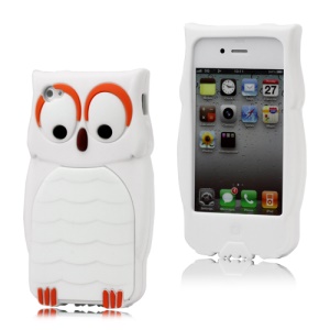 iPhone 4 4S Adorable Owl Designs Silicone Case Cover Skin - White