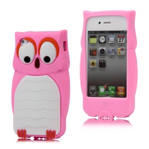 Adorable Owl Designs Silicone Skin Cover for iPhone 4 4S - Pink