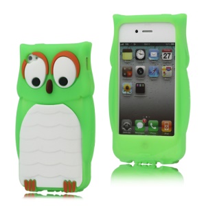 iPhone 4 4S Likable Owl Designs Silicone Skin Cover Case - Green